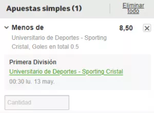 Ticket de Apuestas MásMenos Betway